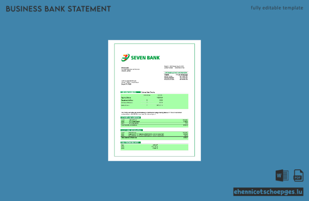 Beispiel eines Kontoauszugs des Seven Bank Firmengirokontos (Word- und PDF-Datei)
